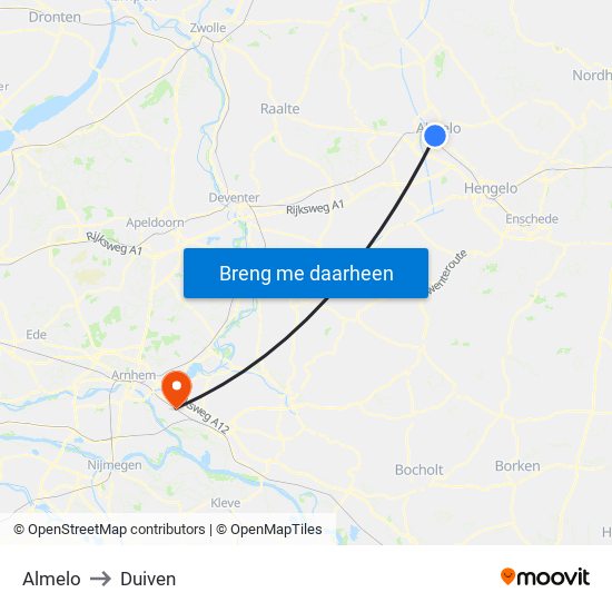 Almelo to Duiven map