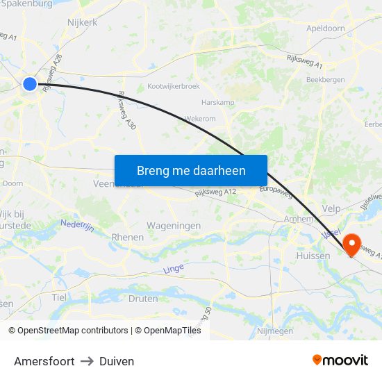 Amersfoort to Duiven map