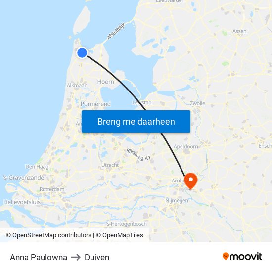 Anna Paulowna to Duiven map