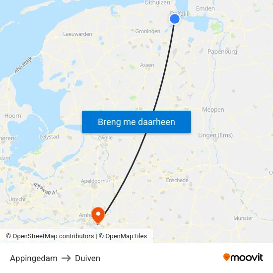 Appingedam to Duiven map