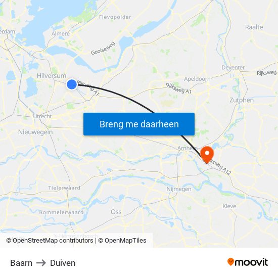 Baarn to Duiven map