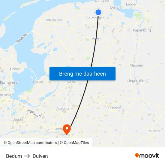Bedum to Duiven map