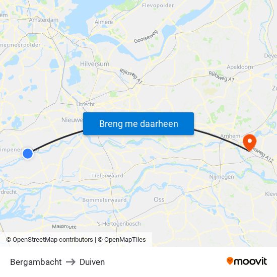 Bergambacht to Duiven map