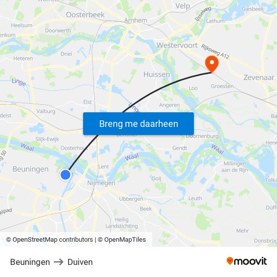 Beuningen to Duiven map