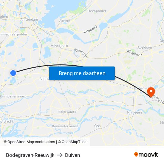 Bodegraven-Reeuwijk to Duiven map