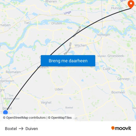 Boxtel to Duiven map