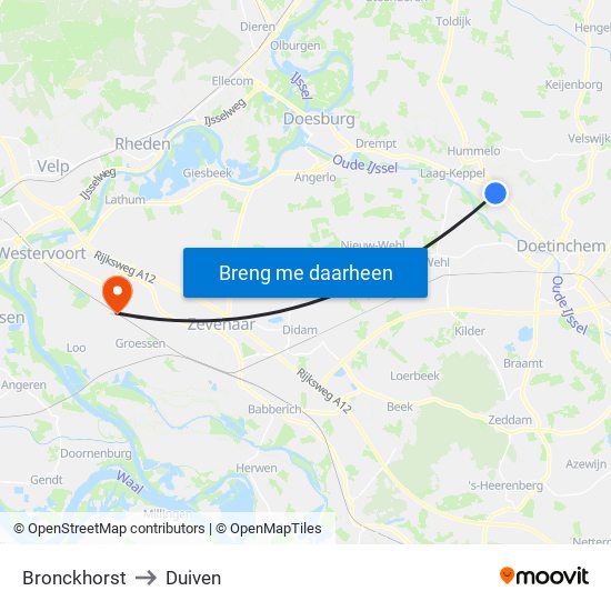 Bronckhorst to Duiven map