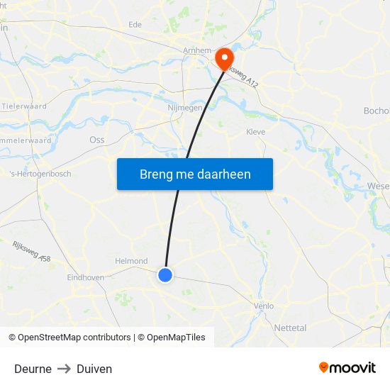 Deurne to Duiven map