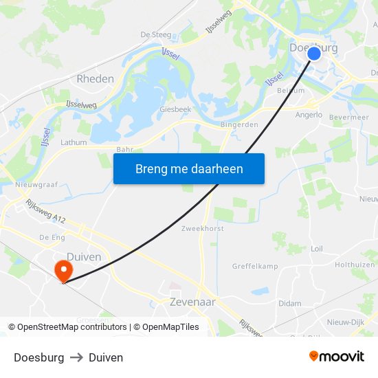 Doesburg to Duiven map