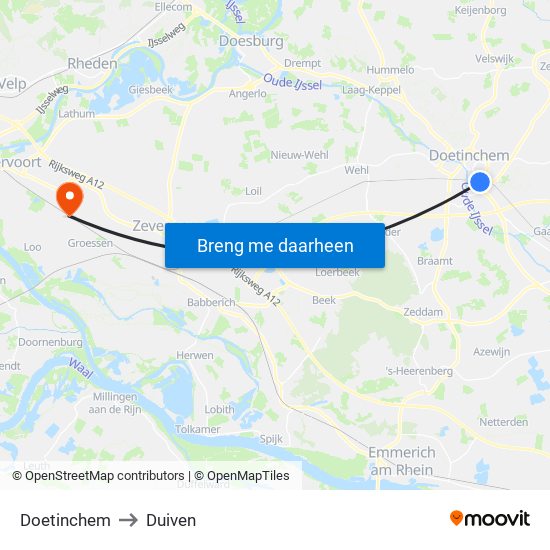 Doetinchem to Duiven map