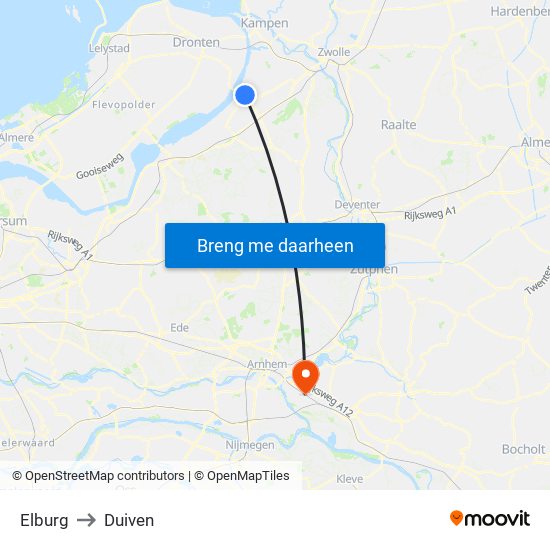 Elburg to Duiven map