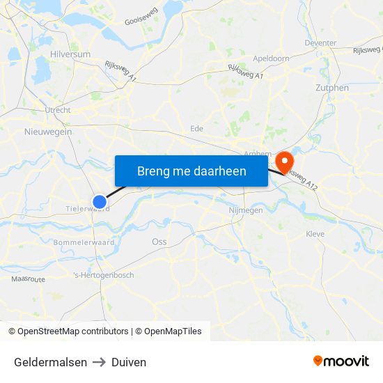 Geldermalsen to Duiven map