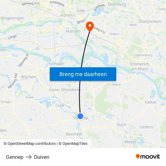 Gennep to Duiven map