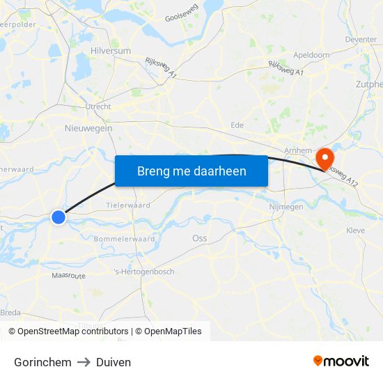 Gorinchem to Duiven map