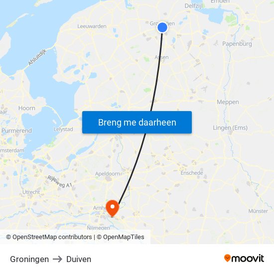 Groningen to Duiven map