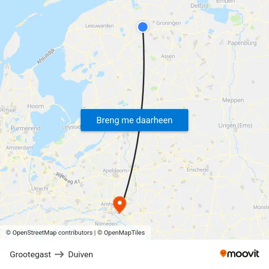 Grootegast to Duiven map