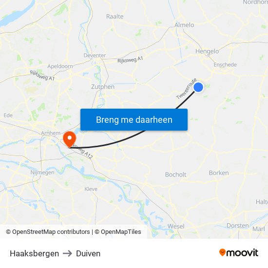Haaksbergen to Duiven map