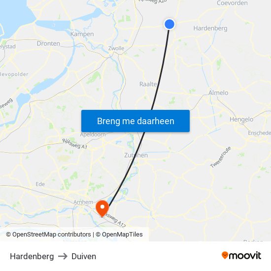 Hardenberg to Duiven map