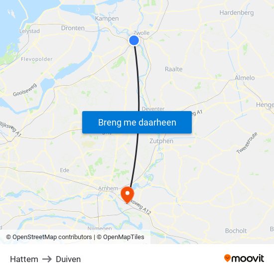Hattem to Duiven map
