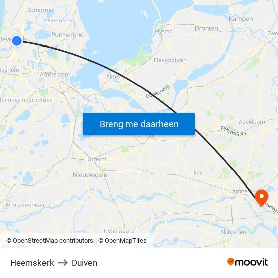 Heemskerk to Duiven map
