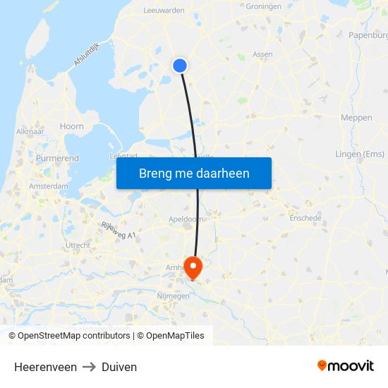 Heerenveen to Duiven map