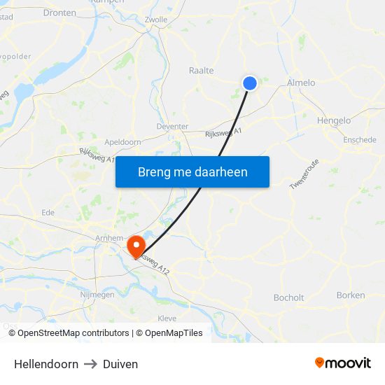 Hellendoorn to Duiven map