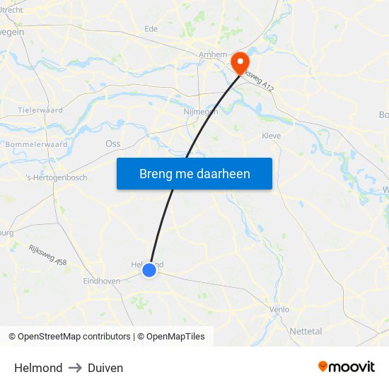 Helmond to Duiven map