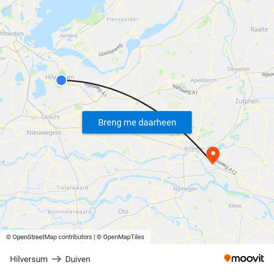 Hilversum to Duiven map