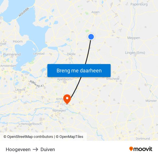 Hoogeveen to Duiven map