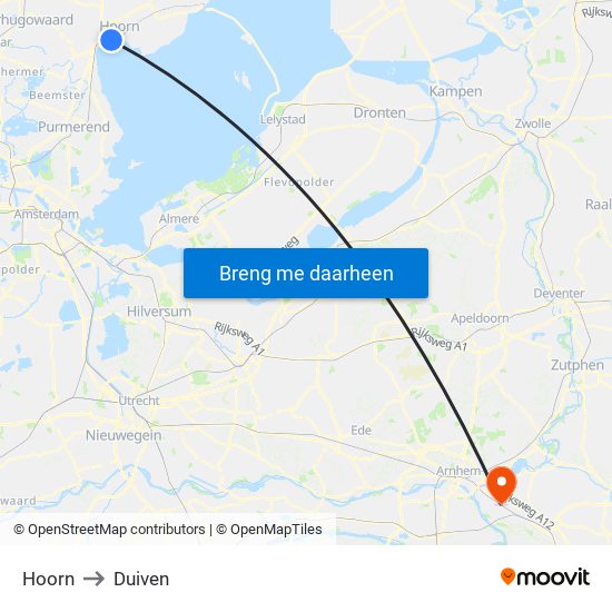 Hoorn to Duiven map