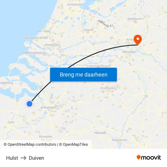 Hulst to Duiven map