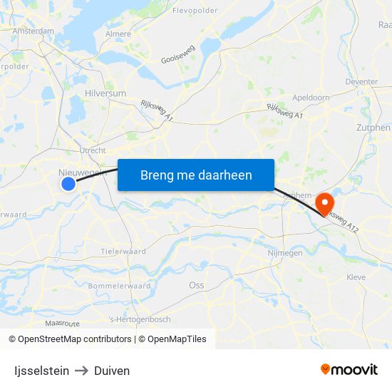 Ijsselstein to Duiven map