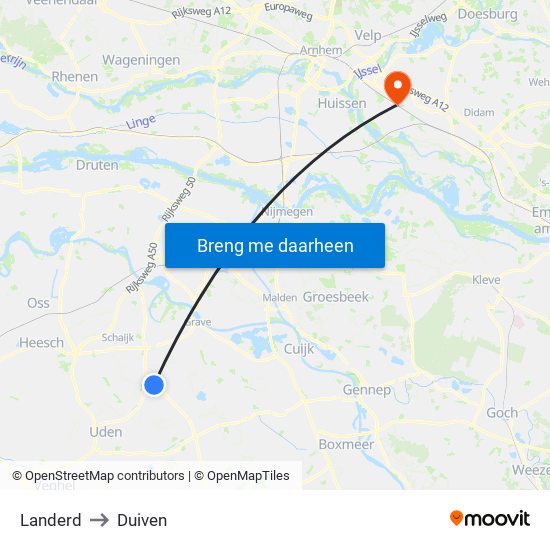 Landerd to Duiven map