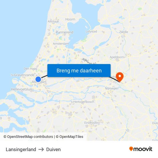 Lansingerland to Duiven map