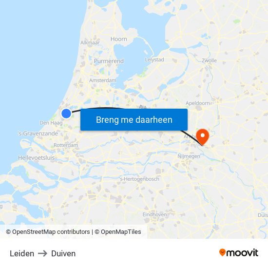 Leiden to Duiven map