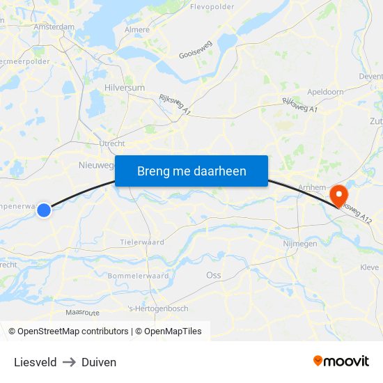 Liesveld to Duiven map