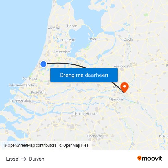 Lisse to Duiven map