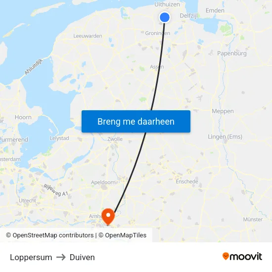 Loppersum to Duiven map