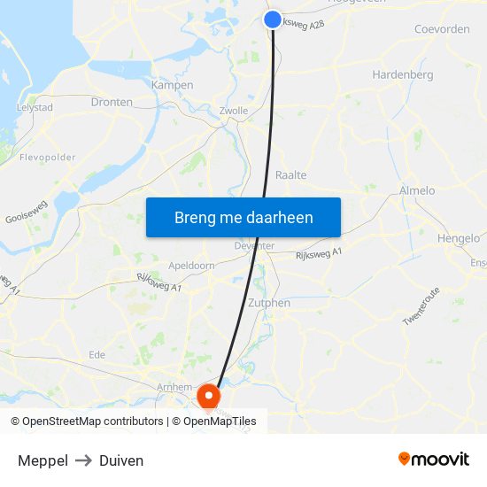 Meppel to Duiven map