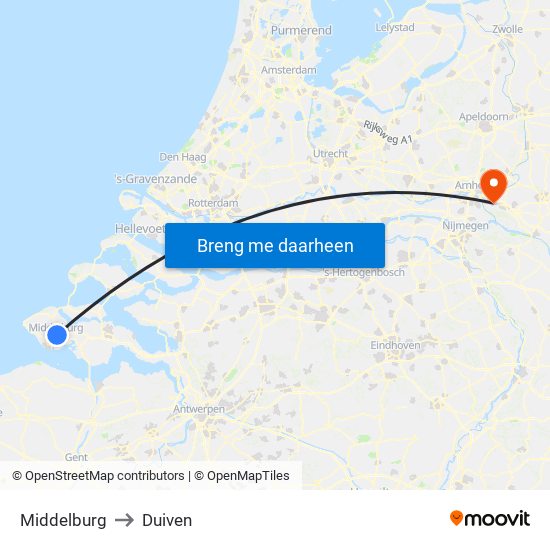 Middelburg to Duiven map