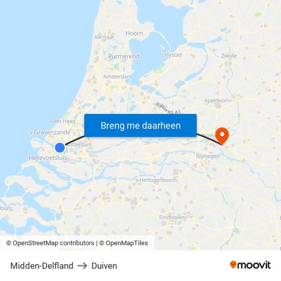 Midden-Delfland to Duiven map