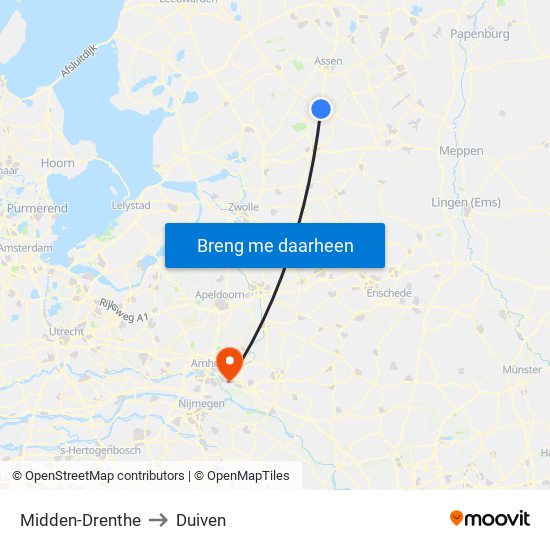 Midden-Drenthe to Duiven map