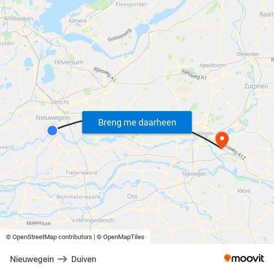Nieuwegein to Duiven map