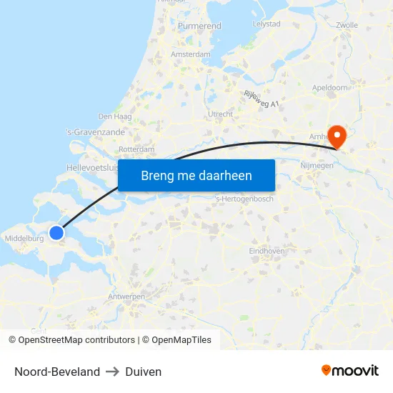 Noord-Beveland to Duiven map