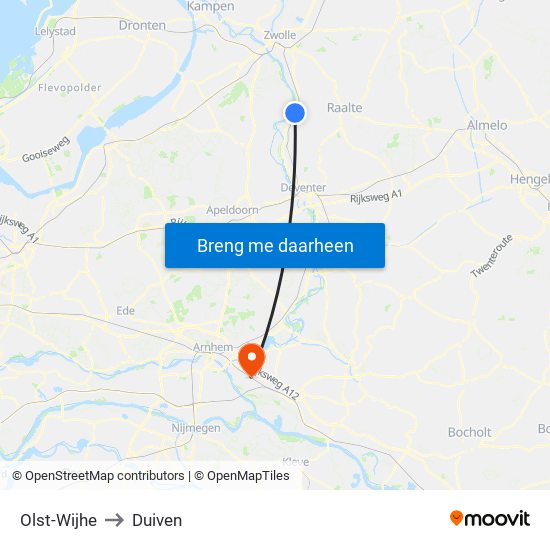 Olst-Wijhe to Duiven map