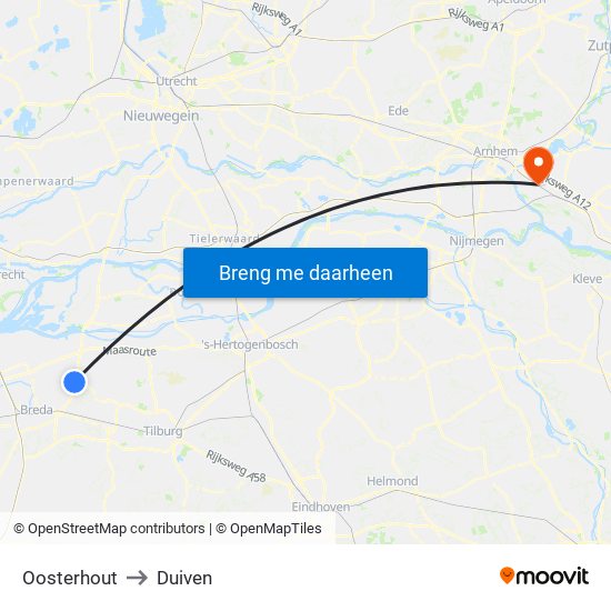 Oosterhout to Duiven map