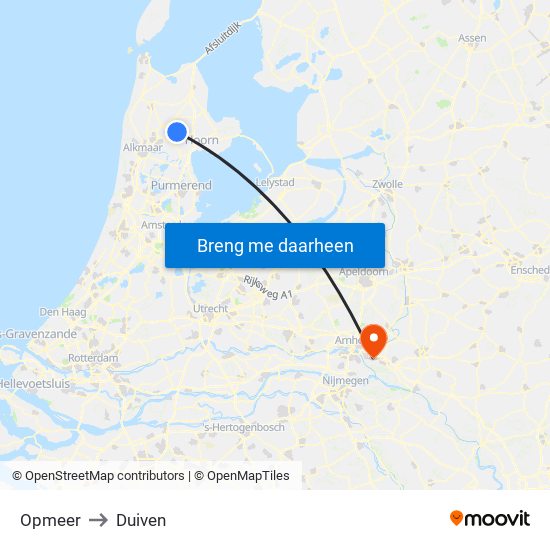 Opmeer to Duiven map