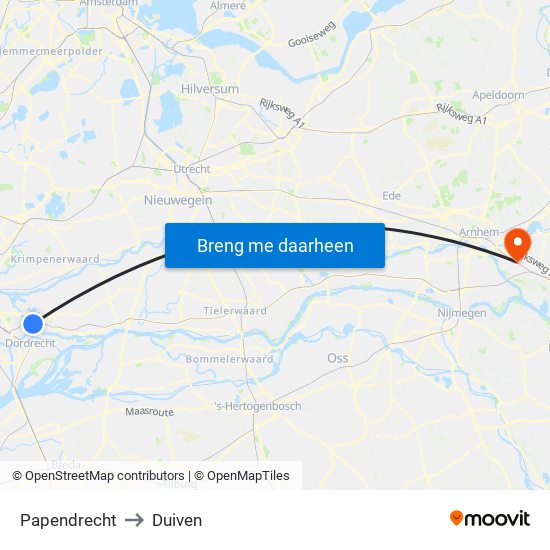 Papendrecht to Duiven map