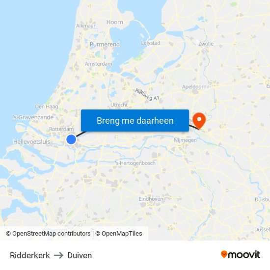 Ridderkerk to Duiven map