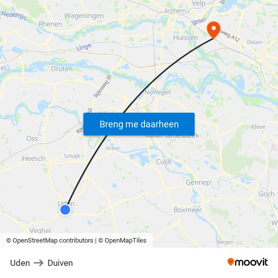 Uden to Duiven map